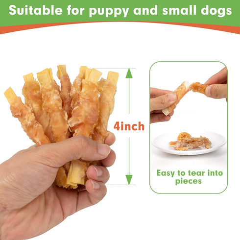 MON2SUN 4 Inch 20oz (56 Count-Pack 1) Rawhide Free Dog Treats, Chicken Wrapped Cod Fillet Dog Snacks for Small Dogs