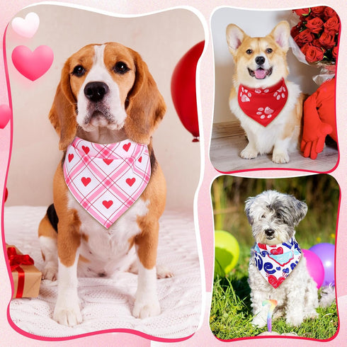 72 Packs Reginary Valentines Day Dog Bandanas Heart Adjustable Pet Bandanas Triangle Scarf Dog Bibs for Pet Costume