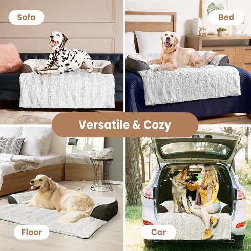 Large Dog Couch Bed - Faux Fur Waterproof Dog Bed for Couch Protector, Calming Washable Memory Foam Pet Sofa Cover,