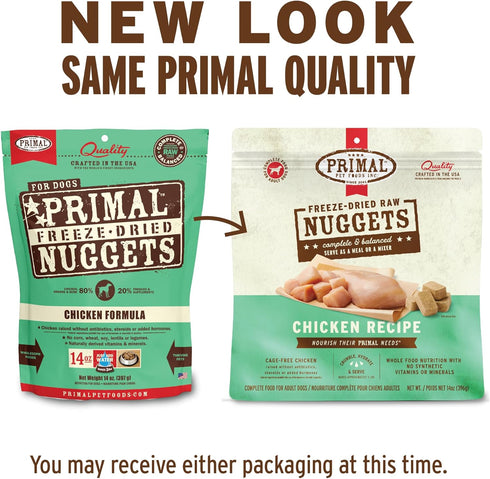 Primal Freeze Dried Raw Dog Food Nuggets, Chicken, Healthy, Grain Free, High Protein, 5.5 oz