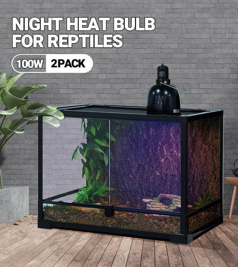 2Pack 100W Bulb E26/E27 REPTI ZOO Reptile Heat Lamp Reptile Night Heat Night Heat Lamp Without UVA for Turtle Bearded