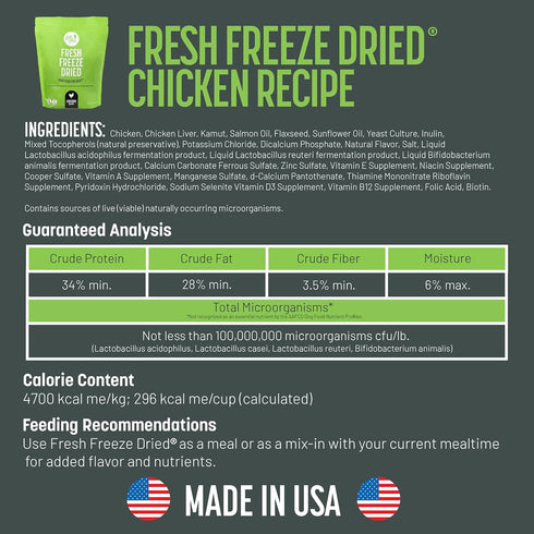 Fresh Freeze Dried Raw Meal, Chicken Recipe, 16 Ounce Bag - Gut Health Dog Food for All Breeds & Life Stages