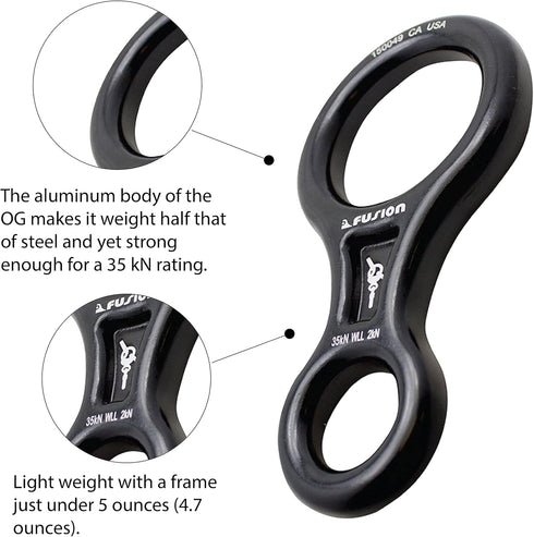 Fusion Climb Figure 8 Descender - Aluminum Descender, Black