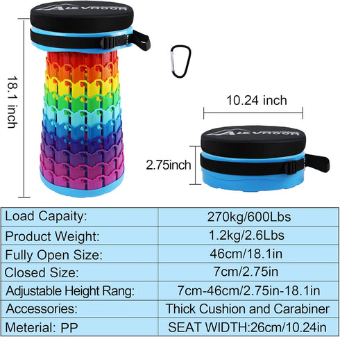 2026 H18.1 D10.24 600Ib,Collapsible ALEVMOOM Collapsible Stool with Thick Cushion, More Sturdy Capacity Adjustable