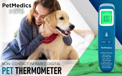 PetMedics by iHome Cat & Dog Thermometer for Pets Ear or Belly No Contact Scan - Large Number Digital Lit Display