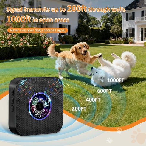 1000Ft 55 Ownpets Smart Dog Door Bell, Wireless Dog Doorbell for Potty Training & Housebreaking, Dog Bell to Go