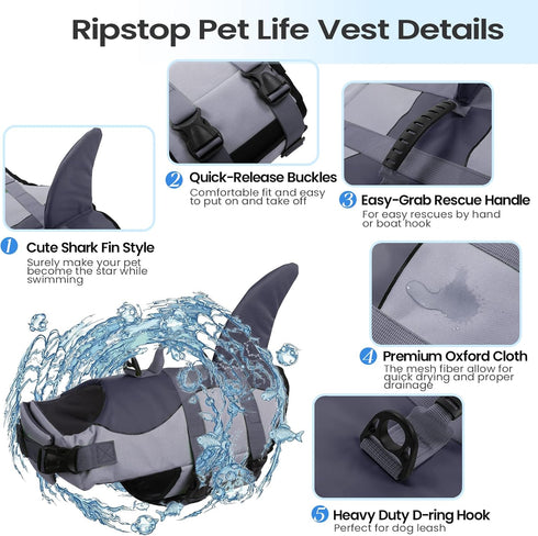 Dog Life Jacket, Large Size, Reflective Lifesaver Vest for Swimming & Boating, High Buoyancy with Rescue Handle