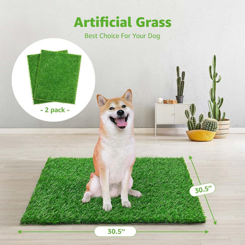Artificial Dog Grass Pee Pad 30.5"x30.5" - 2 Pack, Washable Indoor Potty Training Replacement Turf for Dogs