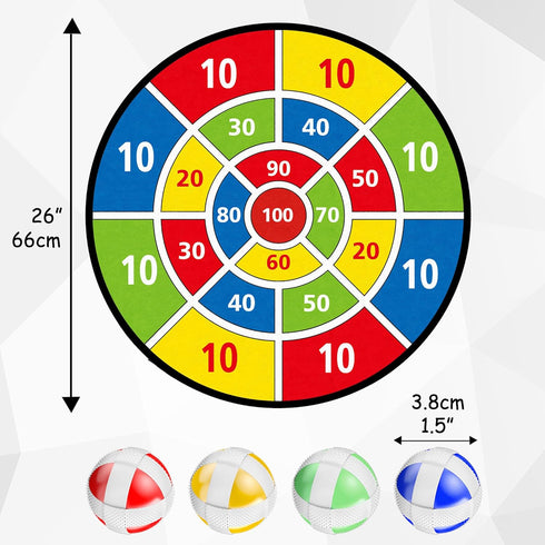 TOMYOU 26" Dart Board for Kids with 16 Sticky Balls, Double Sided Dinosaur Dart Board, Indoor Outdoor