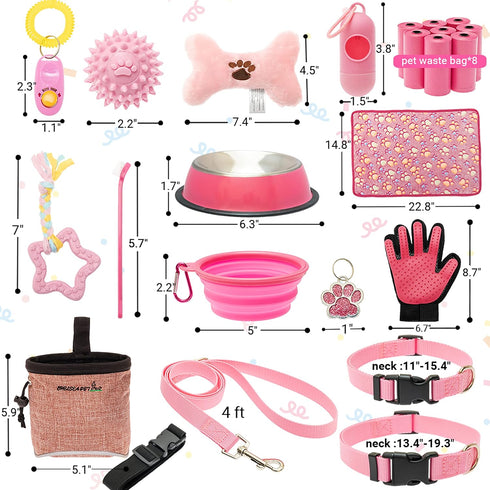 26 FLYSTAR Puppy Starter Kit for Small Dogs, pcs Dog Supplies, Dog Toys, Collar & Leash, Training Clicker, Treat Bag