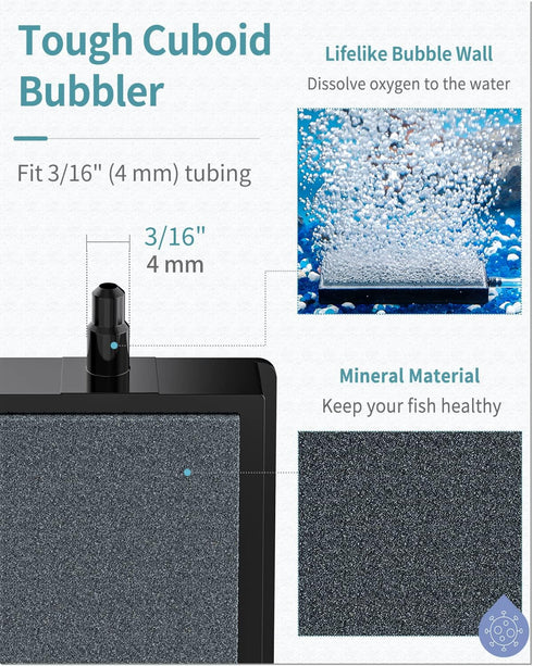 Pawfly 4 Inch Air Stone - Grey Mineral Bubble Stone Bar Diffuser for Air Pump, Aquarium, and Fish Tank, 2 Pack