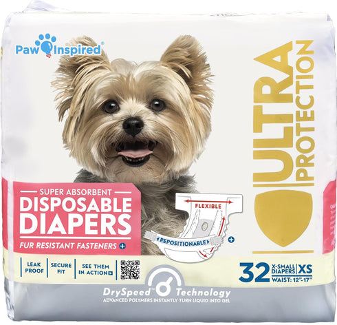Paw Inspired 32ct Disposable Dog Diapers | Female Dog Diapers Ultra Protection
