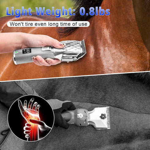 Trimmer 6 2500mAh 0.8lbs Rechargeable Horses Clippers, Cordless Pet Hair Shaver with Guide Guards, Large Battery