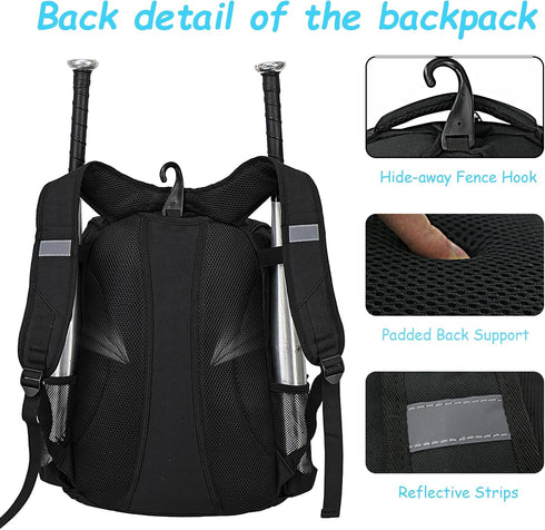 Youth Baseball Bag, Bat Backpack for Softball and T-ball Gear with Shoe Compartment