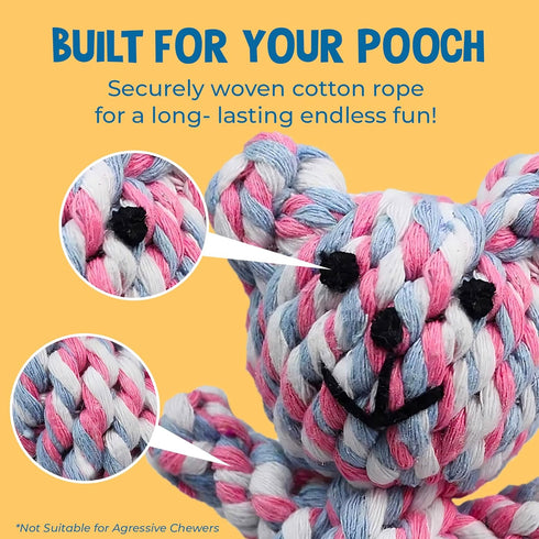 SunGrow Teddy Bear Teething Toy Dog Rope for Medium Small Dogs - Knotted Rope for Teeth Cleaning