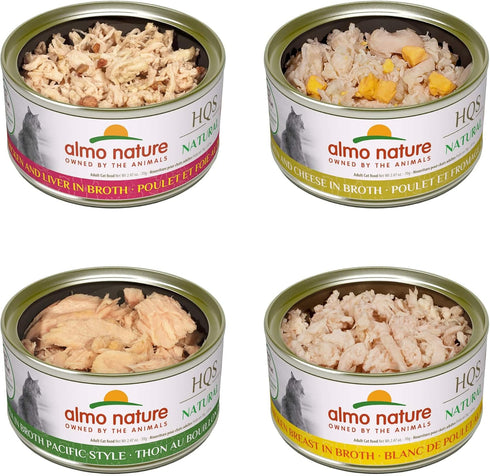 Almo Nature HQS Natural Wet Cat Food Variety Pack, 2.47 oz, Pack of 12: (3) Chicken & Liver, (3) Chicken & Cheese, (3)