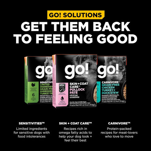 Go! Solutions Skin + Coat Care Wet Dog Food, Pollock Pâté with Grains, 12.5 oz
