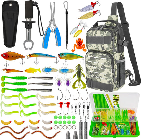 THKFISH 79 Pcs Fishing Tool Kit, Fishing Backpack with Tackle Boxes, Pliers, Lures, and Gear Kit
