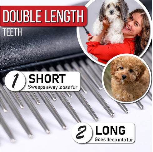 Poodle Comb for Dogs with Rotating Teeth, Smoothest Pet Comb with 5-in-1 Features for Dematting, Dog Essentials