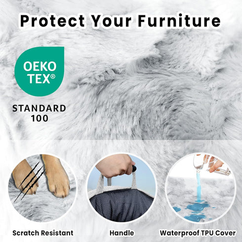 Dog Couch Bed for Large Dogs, Tie-dye Grey Memory Foam, Faux Fur Waterproof Bed for Couch Furniture Protector, 41x37