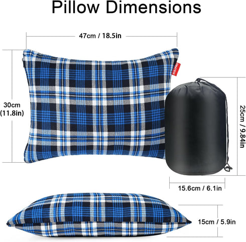Outdoor Camping Pillow Lightweight, Compressible, Flannel Travel Pillow Cases, Washable Removable Pillow Cover Camping and Backpacking Blue by RISEPRO