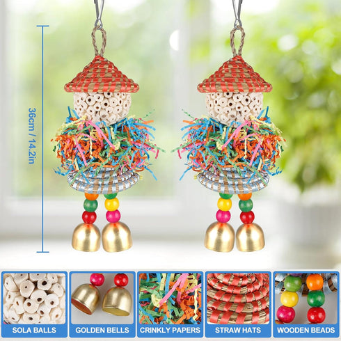 Conure Toys, Hanging Foraging Shredder Sola Balls with Bell for Small Parrots, Budgies, Cockatiels