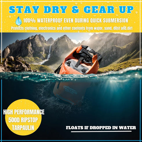 TACTIKO 30L Heavy-Duty 100% Waterproof Backpack with Carabiner, 500D Ripstop Tarpaulin for Kayaking, Hiking