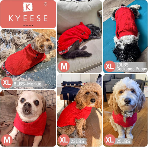 KYEESE Soft Pullover Dog Sweater for Medium Dogs, Warm Turtleneck Knitwear with Gingham Patchwork, Thick Pet Coat