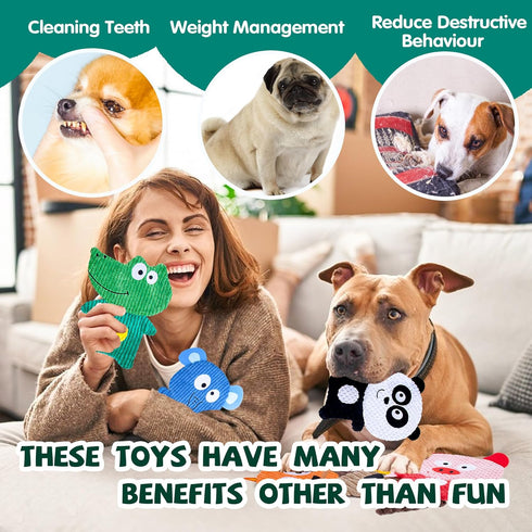 No Stuffing Dog Toys, 8 Pack Durable Plush Squeaky Toys, Cute Animal Interactive Chew Toys for Small Medium Dogs