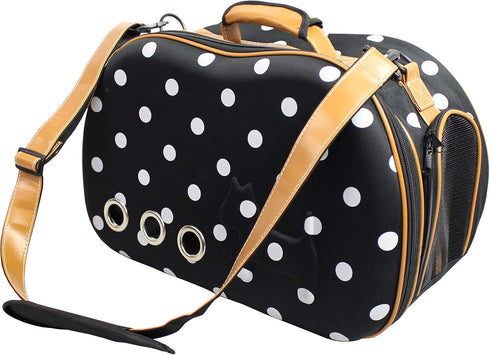 Pet Life Dotted Venta-Shell Travel Pet Carrier - Collapsible Airline Dog Carrier with Shoulder Straps, Designer