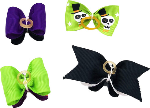 50Pcs Halloween Small Dogs Hair Bows, Puppy Hair Bow Ties with Pumpkin Skull Bat Ghost for Pet Grooming