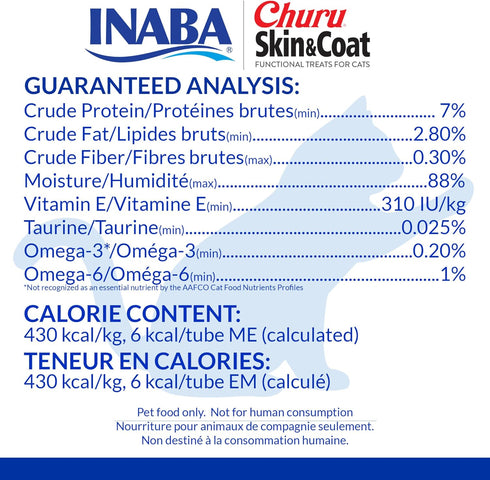 INABA Churu Lickable Purée Cat Treats for Skin and Coat, Chicken Recipe, 0.5 Ounces Each, 24 Tubes (Four Per Package)