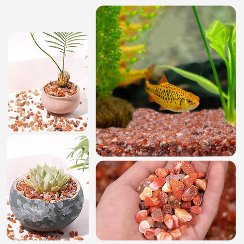 Carnelian Agate Crystal Chips 1lb 1200+pcs Natural Aquarium Gravel Rocks Polished Crushed Stone Pieces Fish Tank Pebbles Vase Filler Irregular Shaped Tumbled Gemstone for Indoor Decor
