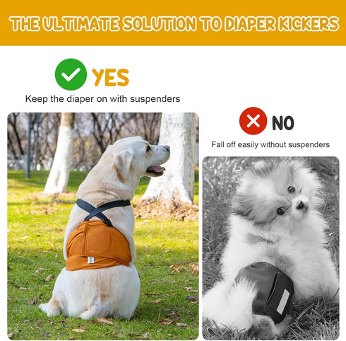 3 Pack Avont Male Dog Belly Band with Suspenders, Reusable Boy Doggie Diaper with Harness, Escape Proof, Non-Slip
