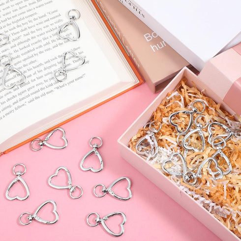 Alrhso 20 Heart Shape Keychain Clip Pcs Metal Heart Shape Keychain Hearts Carabiner Spring Snap Hook Sliver Hearts