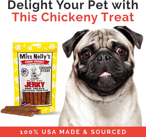 Miss Nelly's Chicken Jerky Dog Treats - Soft Sticks - USA Made, Original Smoke House Recipe, 8 oz. Bag