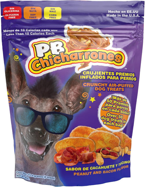 PB Chicharrones Dog Treats - 4oz Light Crunchy Treat with Latin Flavors, Un Premio Ligero