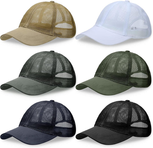 Jadive 6 Pcs Mesh Baseball Cap - Summer Breathable Trucker Hat for Men Women Adjustable Sports Running