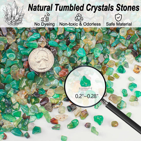 EZEELAI 3 Lb Green Agate Crushed Stone Crystal Chips Bulk, Natural Polished Aquarium Stones Pebbles Irregular