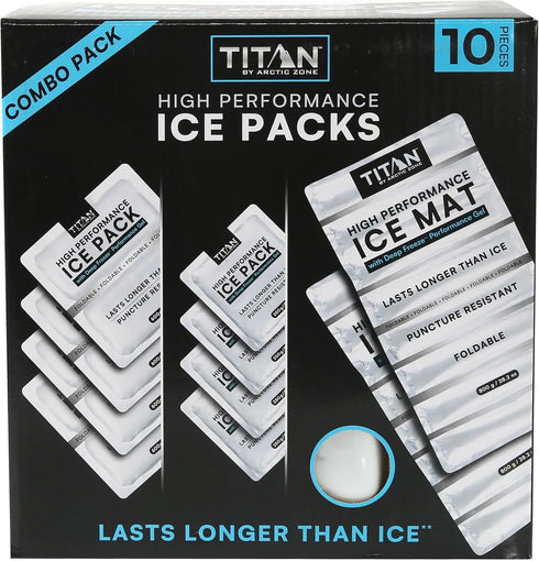 Titan by Arctic Zone High Performance Ice Pack Combo, 10-Piece Set with Deep Freeze Gel, Multiple