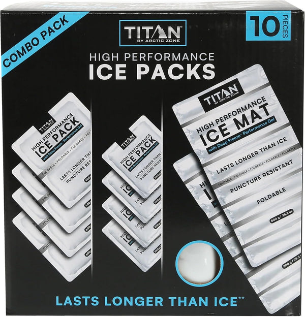 Titan by Arctic Zone High Performance Ice Pack Combo, 10-Piece Set with Deep Freeze Gel, Multiple
