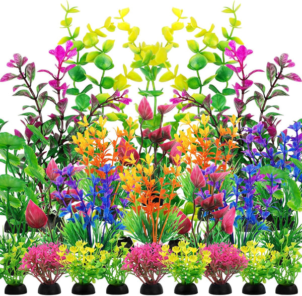 25pcs Artificial Plant, Fish Tank Decorations, Aquarium Decor, Colorful Plastic, 6.5x4.7x1.5 inches