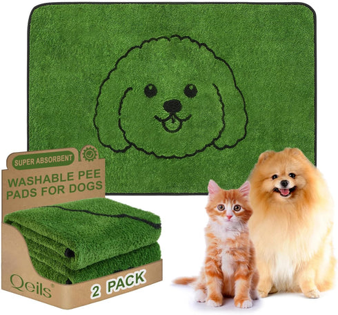 Qeils Reusable Puppy Pads, Washable Pee Pads for Dogs 2 Pack Durable