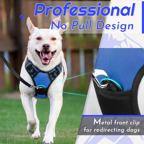Eagloo Dog Harness for Large Dogs, No Pull Vest with Reflective Strips, Control Handle, Adjustable, Blue, Size L