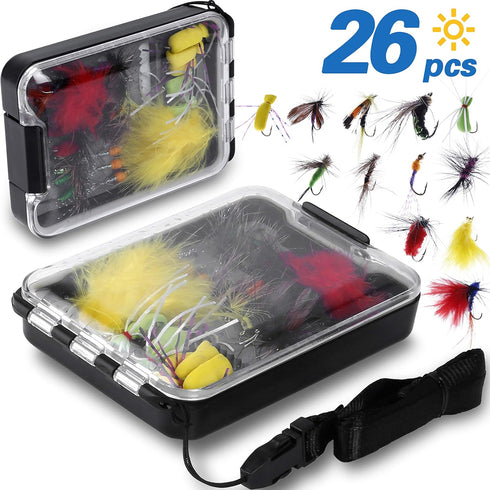 PLUSINNO Fly Fishing Flies Kit, 26/78Pcs Handmade Trout Bass Fishing Gear with Dry/Wet Flies, Streamers, Fly Box