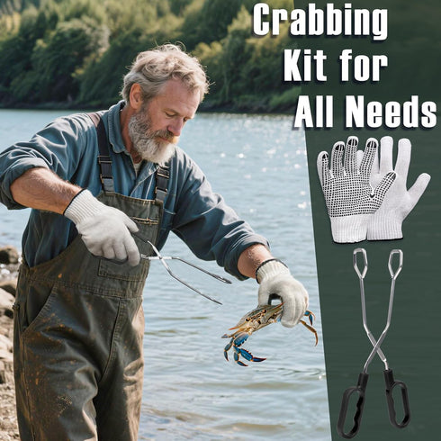 9 Pack 30FT/9.14M QualyQualy Crab Throw Line Length Weighted Crab Trap Line Kit with Tong, Measuring Tool and Gloves