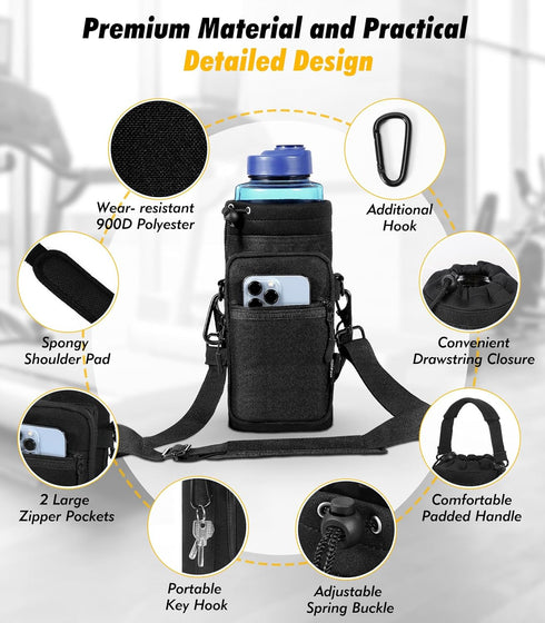 Bag,25oz/40oz/64oz 2 Nuovoware Water Bottle Carrier Bottle Pouch Holder,Adjustable Shoulder Hand Strap Pocket Sling