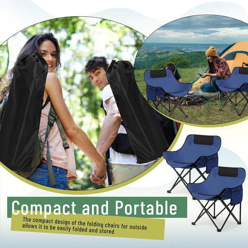 Seeloowy 2 Pack 600D 330lbs(Blue) Compact Camping Chairs Portable Folding for Outside with Carry Bag Lightweight Moon