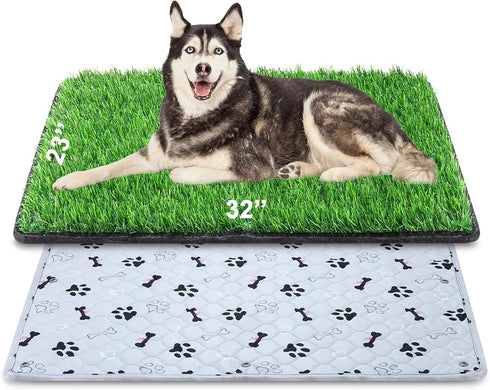 Dog Grass Mat with Pee Pad, 32"x23", Medium Dog Litter Box Indoor Artificial Turf, Waterproof Potty Tray for Puppy