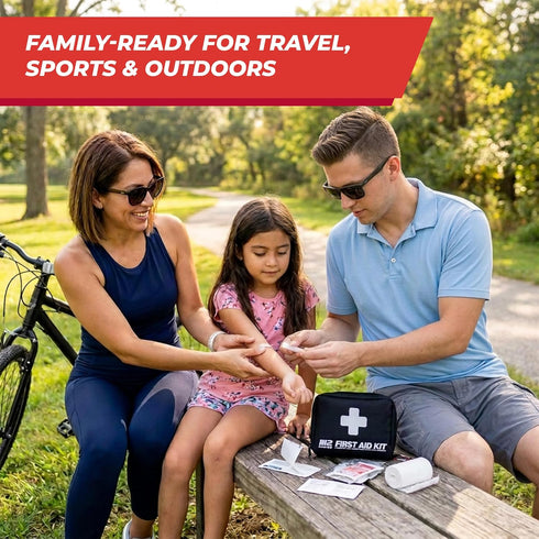 M2 150 BASICS Compact First Aid Kit, Pieces, Portable Emergency Kit with Carry Bag and Carabiner for Travel, Car